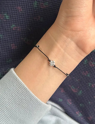Silver 925 Four-Leaf Clover Bracelet Knot String Bracelet Women's Silver Bracelet