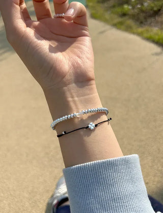 Silver 925 Four-Leaf Clover Bracelet Knot String Bracelet Women's Silver Bracelet