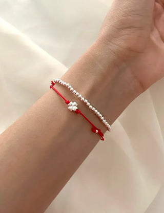 Silver 925 Four-Leaf Clover Bracelet Knot String Bracelet Women's Silver Bracelet