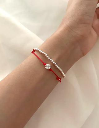 Silver 925 Four-Leaf Clover Bracelet Knot String Bracelet Women's Silver Bracelet