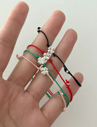Silver 925 Four-Leaf Clover Bracelet Knot String Bracelet Women's Silver Bracelet
