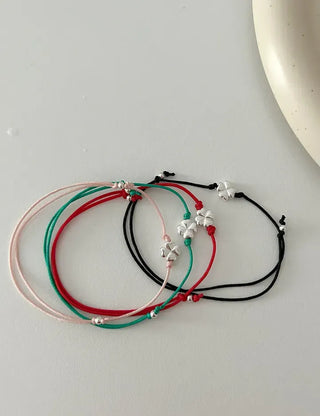 Silver 925 Four-Leaf Clover Bracelet Knot String Bracelet Women's Silver Bracelet