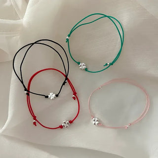 Silver 925 Four-Leaf Clover Bracelet Knot String Bracelet Women's Silver Bracelet