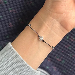 Silver 925 Four-Leaf Clover Bracelet Knot String Bracelet Women's Silver Bracelet