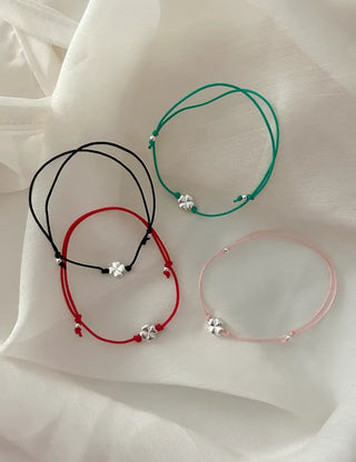 Silver 925 Four-Leaf Clover Bracelet Knot String Bracelet Women's Silver Bracelet