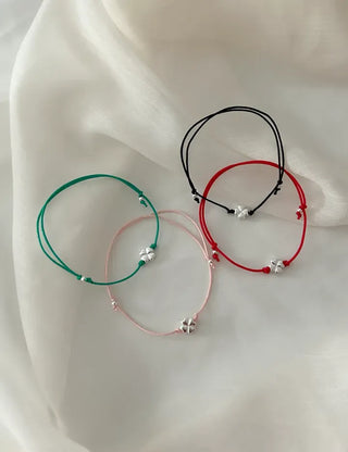 Silver 925 Four-Leaf Clover Bracelet Knot String Bracelet Women's Silver Bracelet