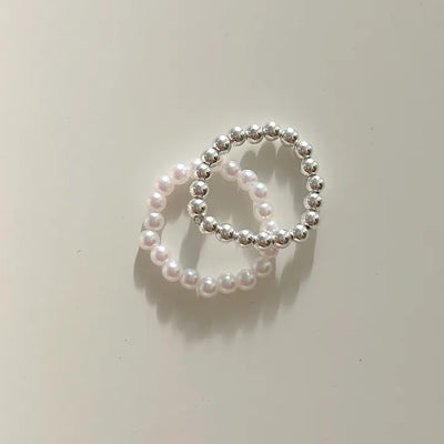 Set of 2 Beaded Rings: Pearl and Silver Ball Daily Layering