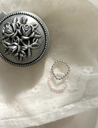 Set of 2 Beaded Rings: Pearl and Silver Ball Daily Layering
