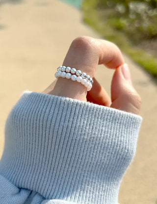 Set of 2 Beaded Rings: Pearl and Silver Ball Daily Layering