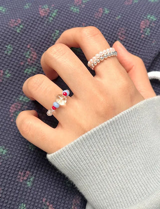 Set of 2 Beaded Rings: Pearl and Silver Ball Daily Layering
