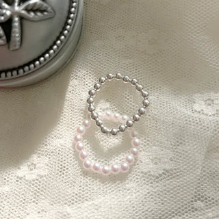 Set of 2 Beaded Rings: Pearl and Silver Ball Daily Layering