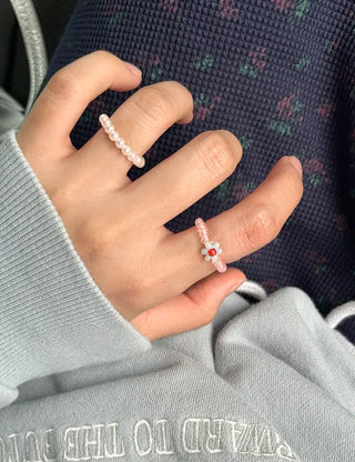 Set of 2 Beaded Rings: Pearl and Silver Ball Daily Layering