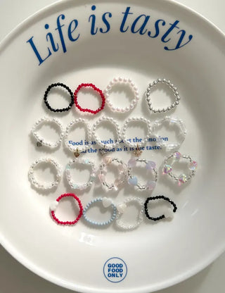 Set of 2 Beaded Rings: Pearl and Silver Ball Daily Layering