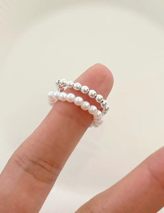 Set of 2 Beaded Rings: Pearl and Silver Ball Daily Layering