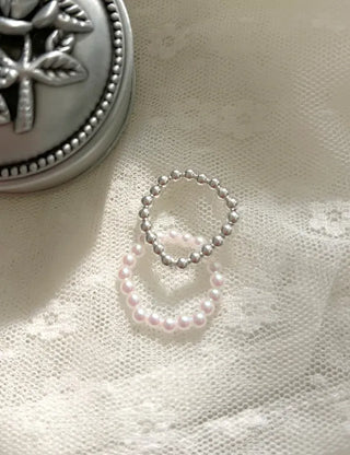 Set of 2 Beaded Rings: Pearl and Silver Ball Daily Layering