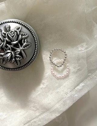 Set of 2 Beaded Rings: Pearl and Silver Ball Daily Layering