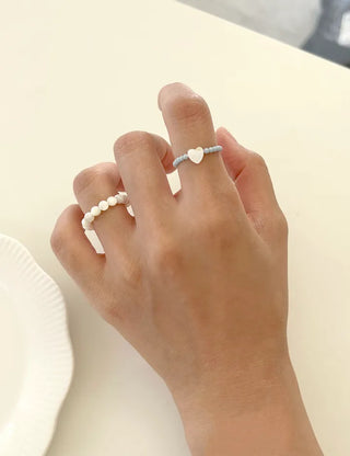 Mother-of-pearl heart bead ring pastel beads women's fashion ring
