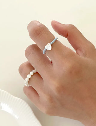 Mother-of-pearl heart bead ring pastel beads women's fashion ring