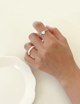 Mother-of-pearl heart bead ring pastel beads women's fashion ring