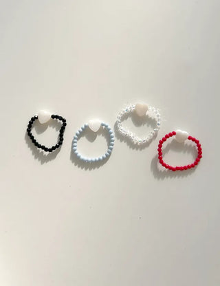 Mother-of-pearl heart bead ring pastel beads women's fashion ring
