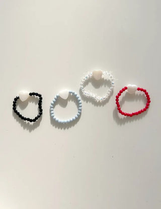 Mother-of-pearl heart bead ring pastel beads women's fashion ring