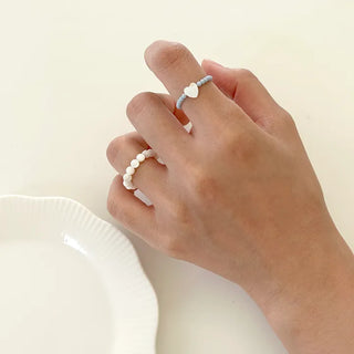 Mother-of-pearl heart bead ring pastel beads women's fashion ring
