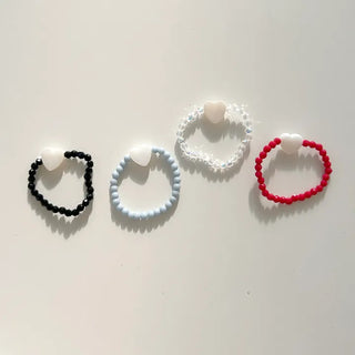 Mother-of-pearl heart bead ring pastel beads women's fashion ring