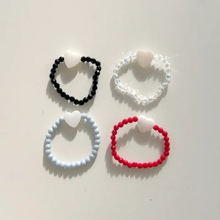 Mother-of-pearl heart bead ring pastel beads women's fashion ring