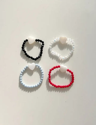 Mother-of-pearl heart bead ring pastel beads women's fashion ring