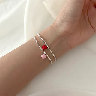Silver 925 Mini Silver Ball Bracelet Heart Pendant Friendship Bracelet