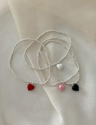 Silver 925 Mini Silver Ball Bracelet Heart Pendant Friendship Bracelet