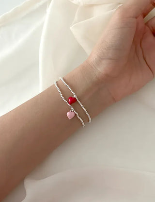 Silver 925 Mini Silver Ball Bracelet Heart Pendant Friendship Bracelet