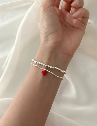 Silver 925 Mini Silver Ball Bracelet Heart Pendant Friendship Bracelet