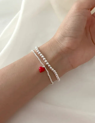 Silver 925 Mini Silver Ball Bracelet Heart Pendant Friendship Bracelet