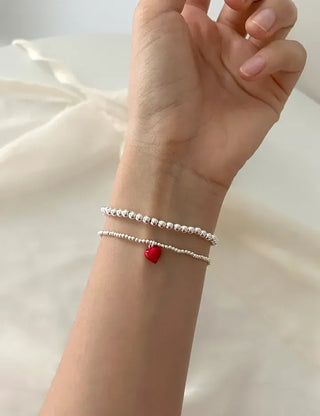 Silver 925 Mini Silver Ball Bracelet Heart Pendant Friendship Bracelet