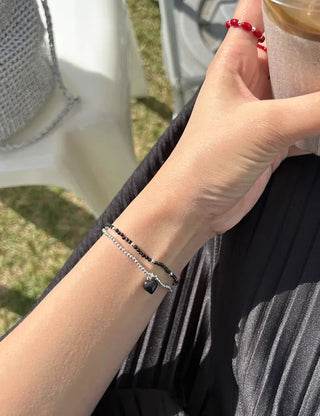 Silver 925 Mini Silver Ball Bracelet Heart Pendant Friendship Bracelet
