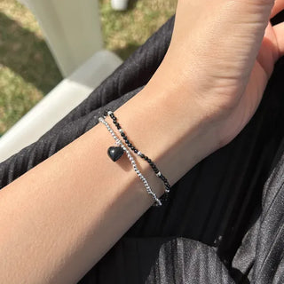 Silver 925 Mini Silver Ball Bracelet Heart Pendant Friendship Bracelet