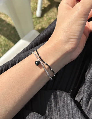 Silver 925 Mini Silver Ball Bracelet Heart Pendant Friendship Bracelet
