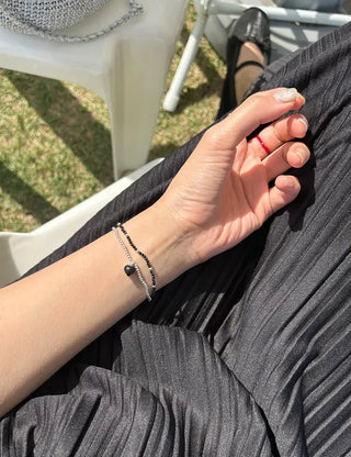 Silver 925 Mini Silver Ball Bracelet Heart Pendant Friendship Bracelet