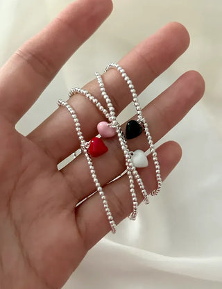 Silver 925 Mini Silver Ball Bracelet Heart Pendant Friendship Bracelet