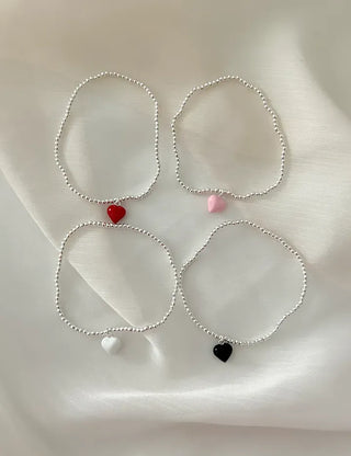 Silver 925 Mini Silver Ball Bracelet Heart Pendant Friendship Bracelet