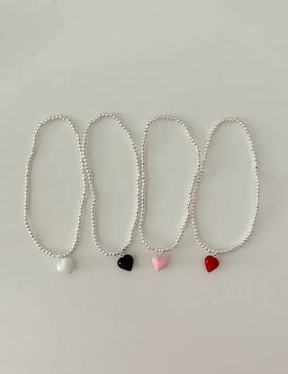Silver 925 Mini Silver Ball Bracelet Heart Pendant Friendship Bracelet