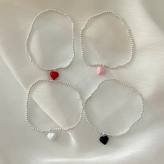 Silver 925 Mini Silver Ball Bracelet Heart Pendant Friendship Bracelet