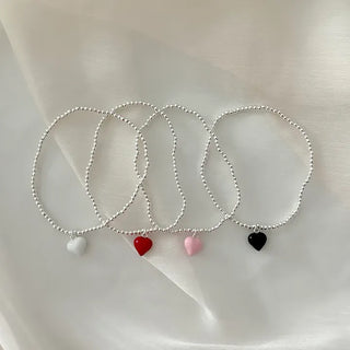 Silver 925 Mini Silver Ball Bracelet Heart Pendant Friendship Bracelet
