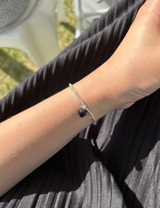 Silver 925 Mini Silver Ball Bracelet Heart Pendant Friendship Bracelet