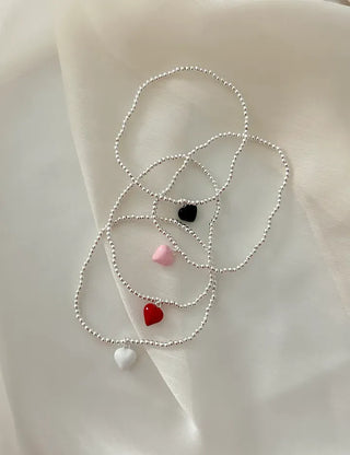 Silver 925 Mini Silver Ball Bracelet Heart Pendant Friendship Bracelet