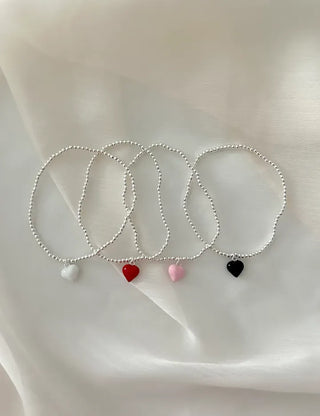 Silver 925 Mini Silver Ball Bracelet Heart Pendant Friendship Bracelet