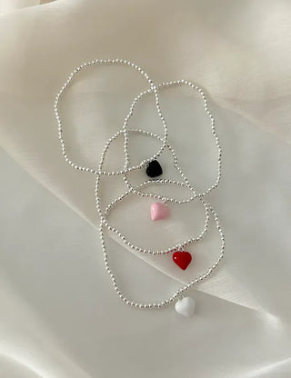 Silver 925 Mini Silver Ball Bracelet Heart Pendant Friendship Bracelet