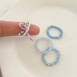 Set of 4 Ribbon Bead Rings Formica Rings Layered Rings Resort Look Beach Look