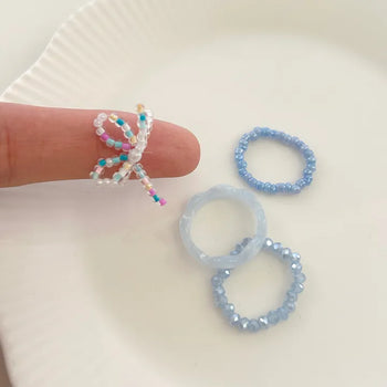 Set of 4 Ribbon Bead Rings Formica Rings Layered Rings Resort Look Beach Look
